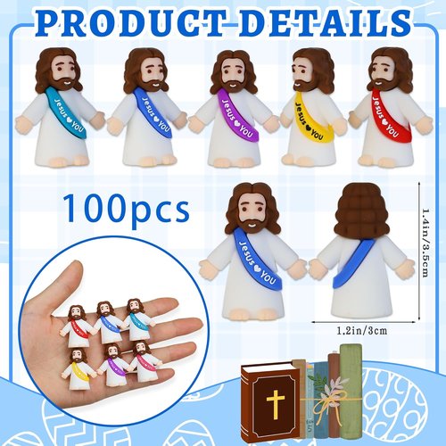Little Jesus Figures - 100 Pack Mini Jesus Figurines for Easter | Perfect for Sunday School and Baptism Gifts