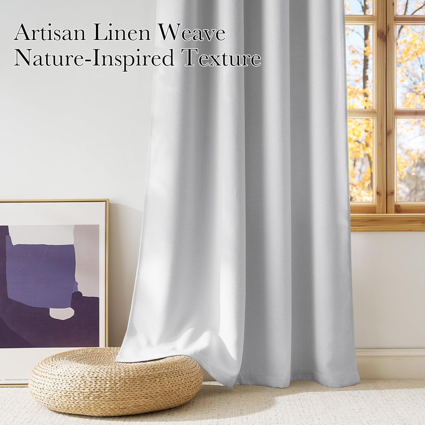 NICETOWN Blackout Curtains - Short Faux Linen Privacy Panels for Kitchen | 63-Inch Grommet Top, Greyish White, 2 Panels