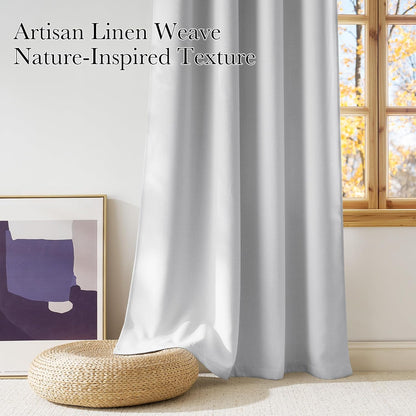 NICETOWN Blackout Curtains - Short Faux Linen Privacy Panels for Kitchen | 63-Inch Grommet Top, Greyish White, 2 Panels