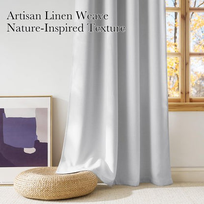 NICETOWN Short Faux Linen Greyish White Blackout Curtains 63 inches Long for Kitchen - Privacy Panels for Living Room Bedroom, Modern Farmhouse Style Easy Care Grommet Top, 2 Panels, W42 by L63