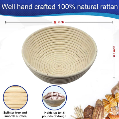 9 Inch Round Bread Banneton Proofing Basket Set of 2 – Bread Baking Kit Sourdough Proofing Basket for Artisanal Bread – Bread Making Tools For Professional & Home Bakers (9 inch round- 2 pack)