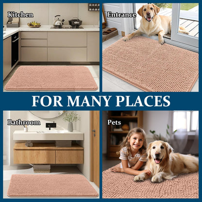 OLANLY Dog Door Mat - Absorbent Non-Slip Chenille Mat for Muddy Paws | 70x35, Quick Dry, Peach
