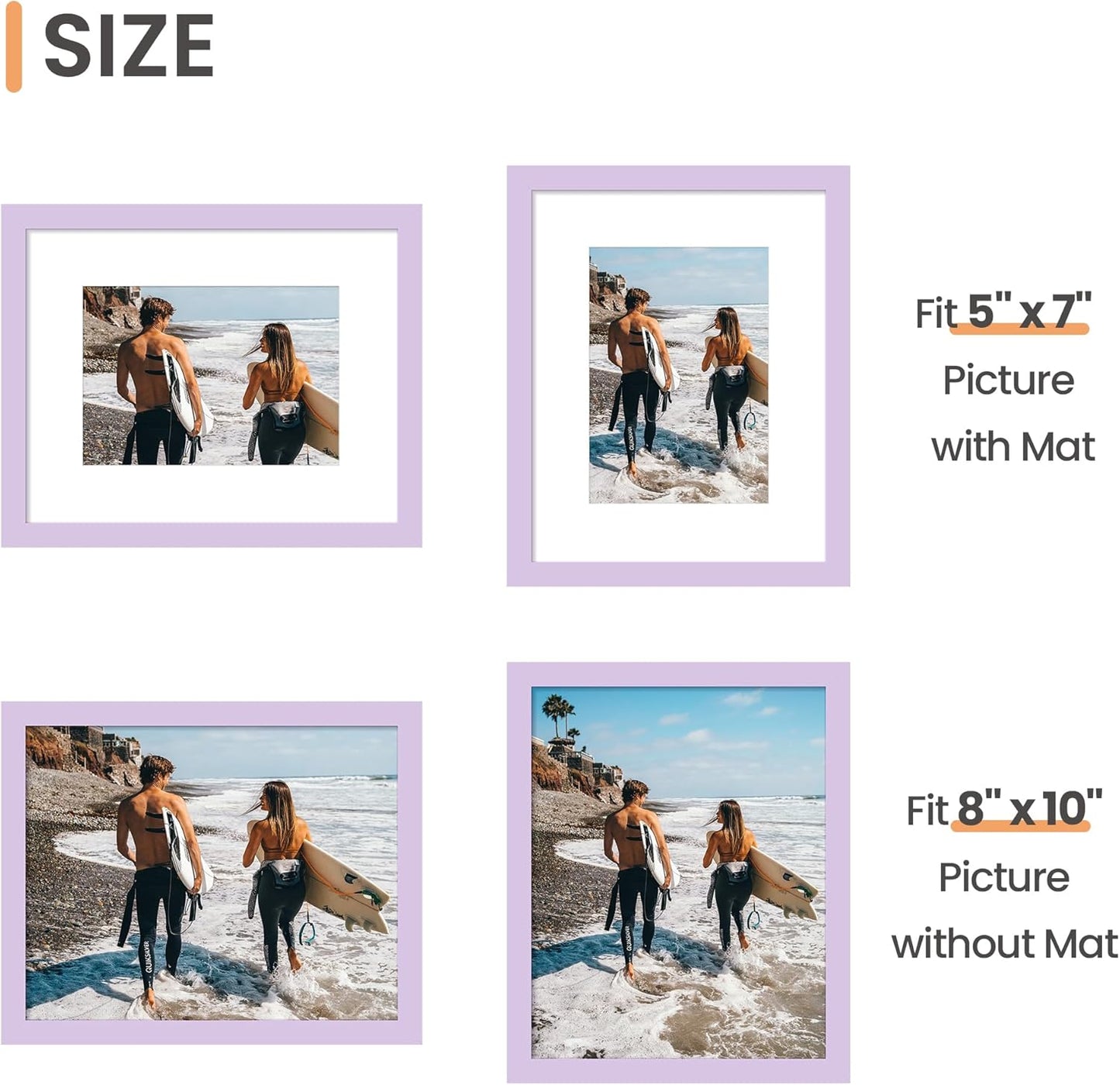 Upsimples 8x10 Picture Frame - Versatile Display for 5x7 or 8x10 Photos | Purple, 1 Pack