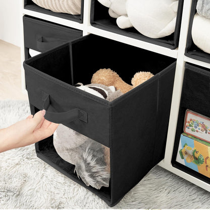 Storage Bins - 11x11 Collapsible Fabric Cubes with Clear Window & Handles | 12-Pack Black Closet Organizers