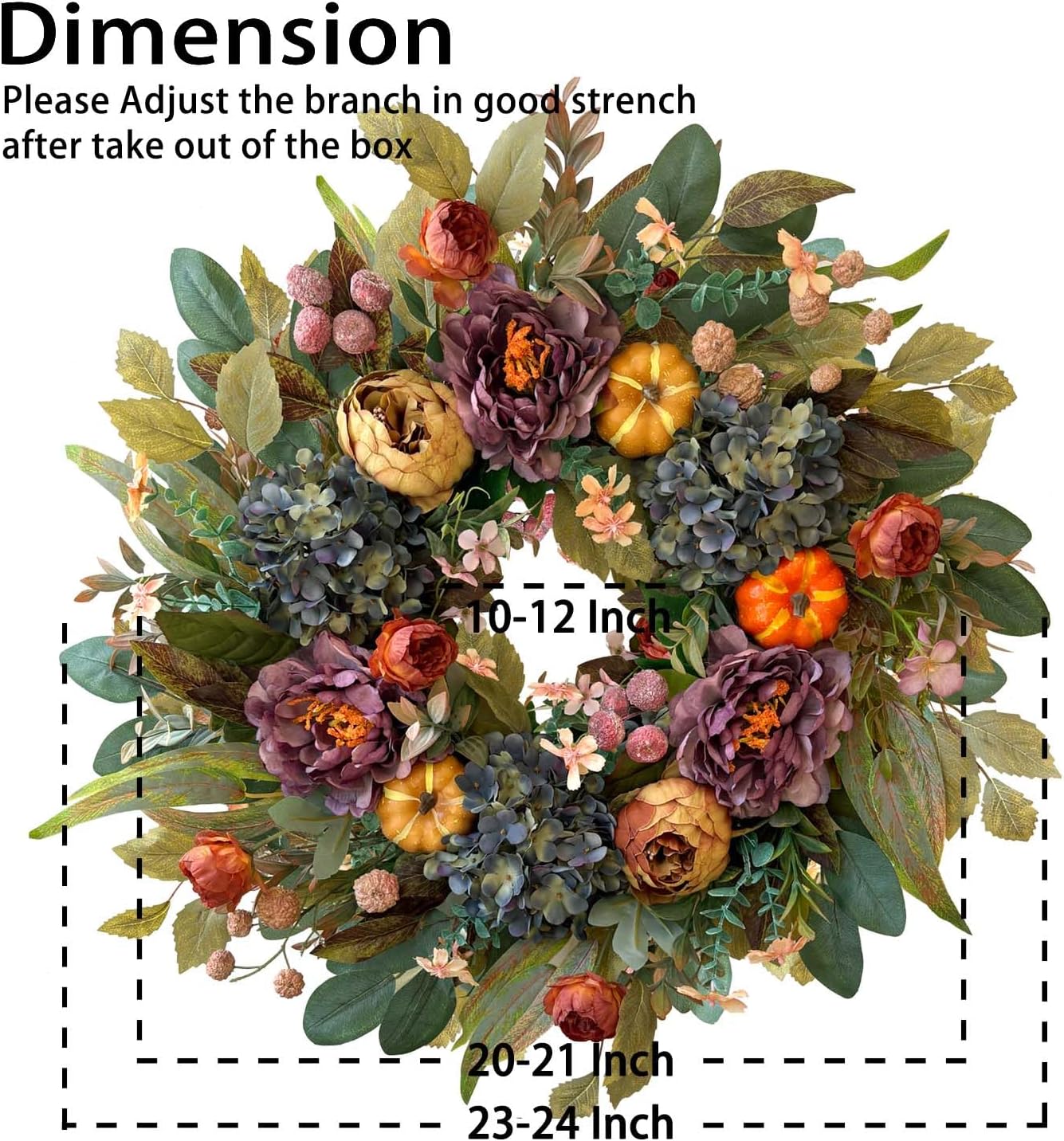 WANNA-CUL 24 Inch Spring & Fall Wreath - Blue Hydrangea & Purple Peony Home Decor