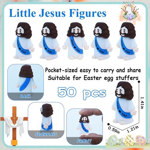 ILHSTY Mini Jesus Figurines - 50 Pcs Rubber Christian Dolls for Easter Egg Hunts | Blue