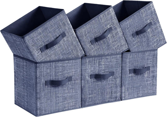 SONGMICS Storage Cubes - 11-Inch Non-Woven Fabric Bins | Set of 6 Foldable Closet Organizers in Misty Blue