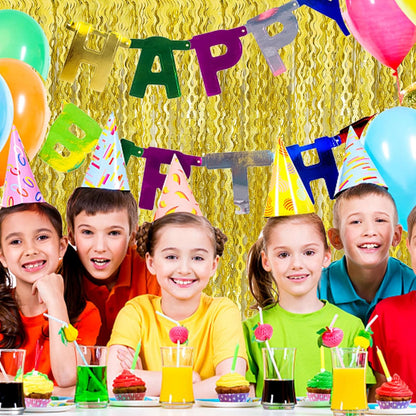 Skiennix Gold Fringe Curtain Backdrop - Tinsel Streamers for Birthday & Graduation Parties | 2 Pack