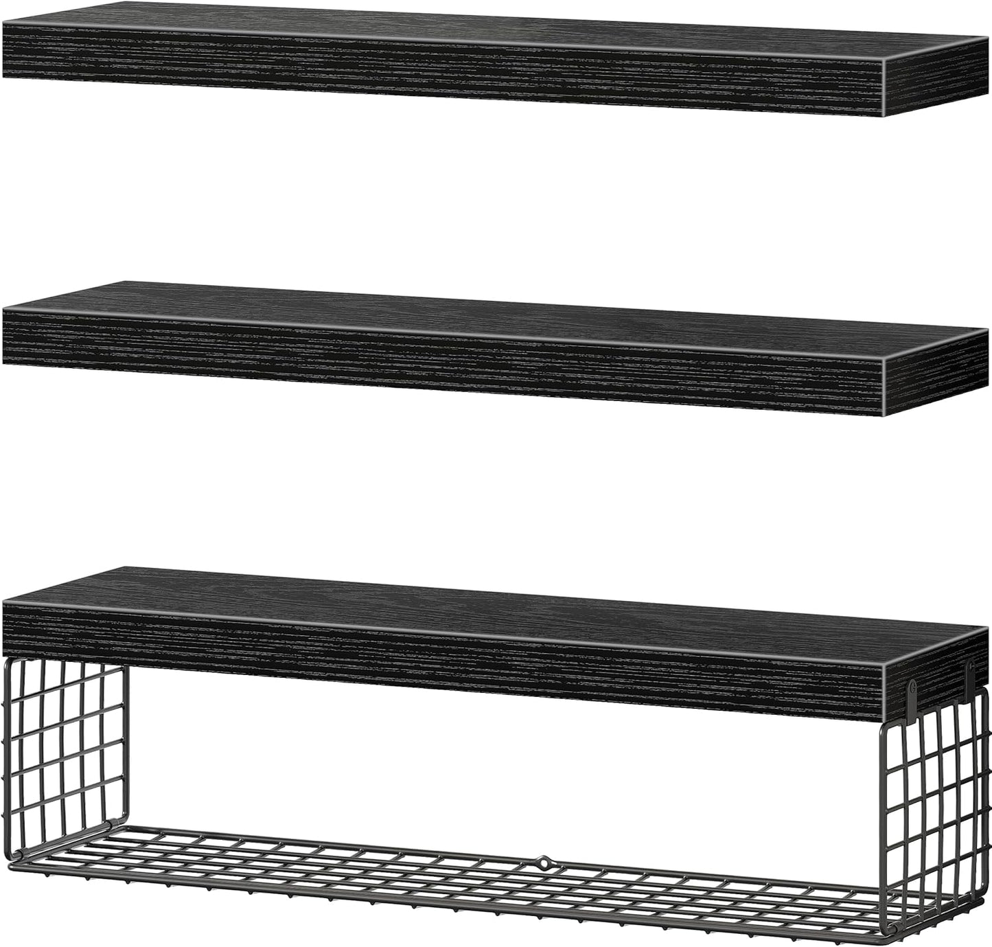 QEEIG Floating Bathroom Shelves - 24-Inch Wall Storage Solution for Toilet Paper | Set of 3, Black