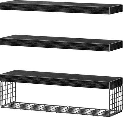 QEEIG Floating Bathroom Shelves - 24-Inch Wall Storage Solution for Toilet Paper | Set of 3, Black
