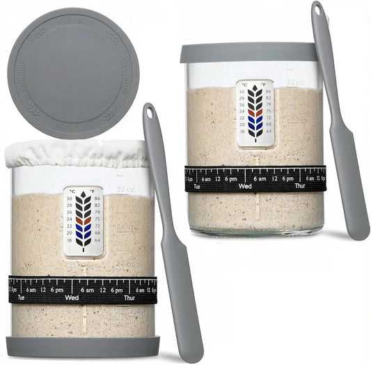 Skiennix Premium Pro Sourdough Starter Jar Kit - 40oz Wide Mouth Glass Container with Thermometer & Accessories