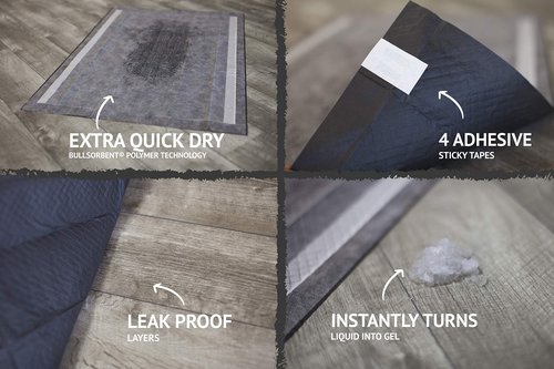 Bulldoglogy Carbon Black Puppy Pee Pads with Adhesive Sticky Tape - Extra Large Charcoal Housebreaking Dog Training Wee Pads (24x35) (60-Count, Black)