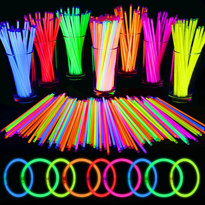Mega-L Glow Sticks - 200 Pcs Ultra Bright Glow Party Supplies | 8" Necklaces & Bracelets for Neon Celebrations