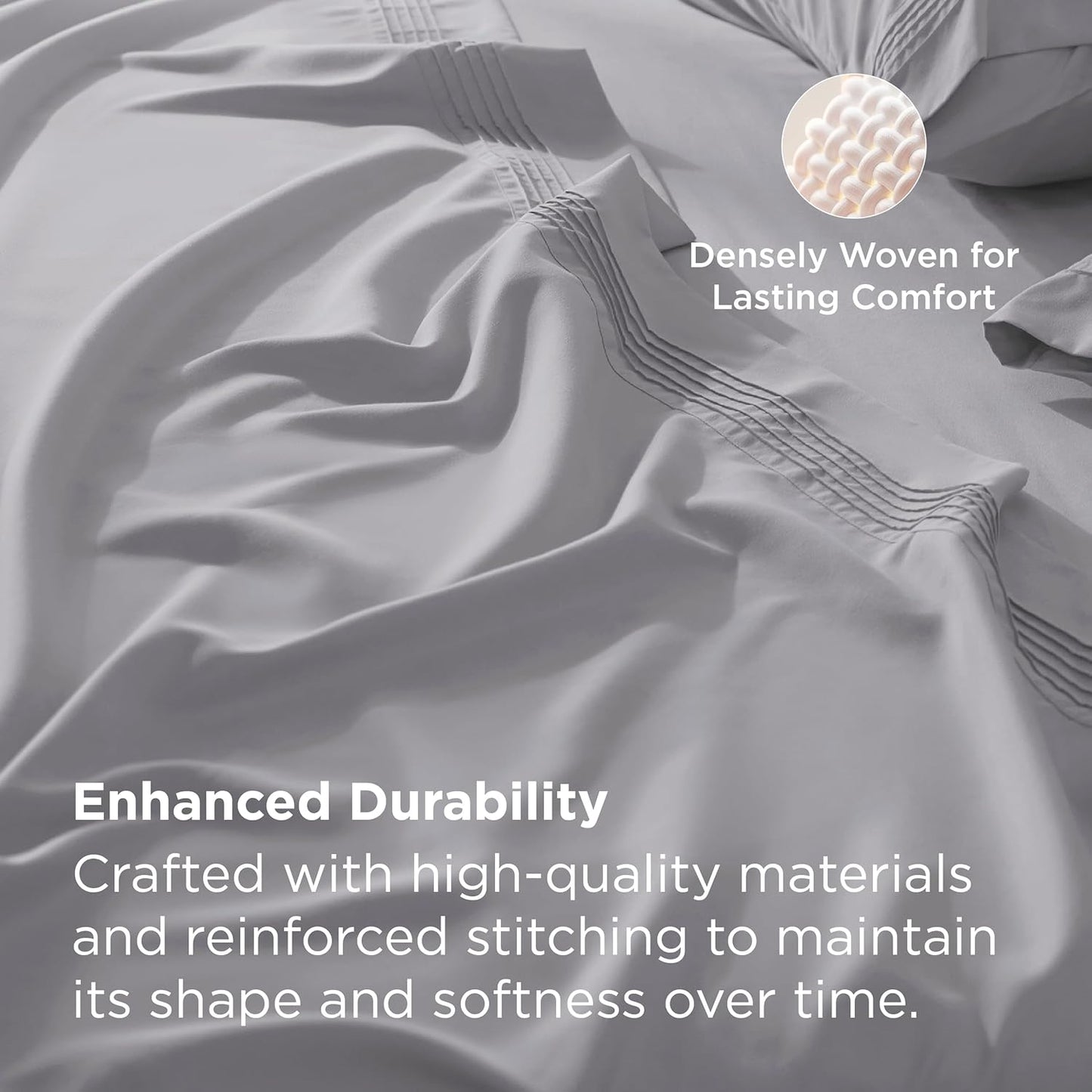 Bedsure Deep Pocket Twin Sheets Set - Soft & Cooling 3-Piece Bed Sheets for Mattresses Up to 21" - Light Grey