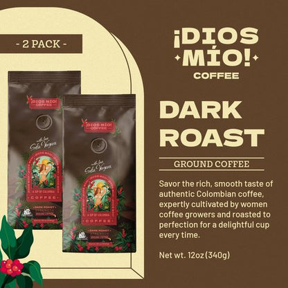 Dios Mio Coffee by Sofia Vergara, Dark Roast, Ground Premium Colombian Coffee, 12 Ounce Bag (Pack of 2)