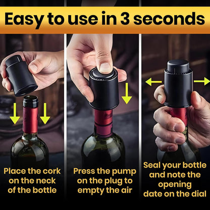 Wine Bottle Stopper with Vacuum Pump – Reusable Wine Saver That Preserves Freshness for Days – Universal Fit Wine Preserver, Bar & Kitchen Accessory