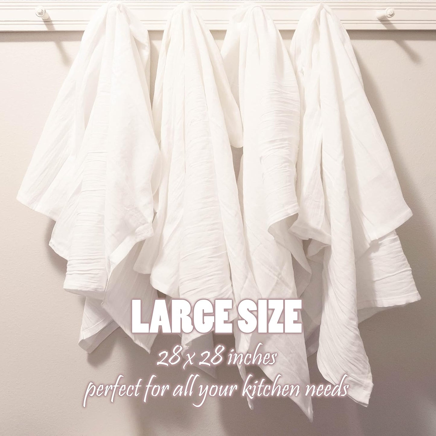 Perlli Kitchen Flour Sack Towels - 12 Pack Lint-Free 100% Cotton Dish Drying Cloths | 28 x 28 Inches, White