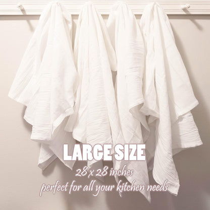 Perlli Kitchen Flour Sack Towels - 12 Pack Lint-Free 100% Cotton Dish Drying Cloths | 28 x 28 Inches, White
