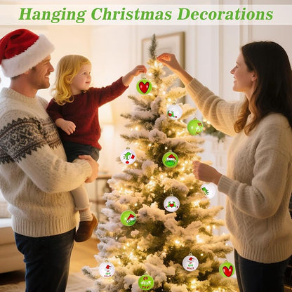 Christmas Decorations, 12 Pcs 2.4" Green & White Christmas Ornaments Set