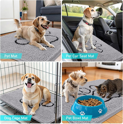 OLANLY Dog Door Mat - Absorbent Muddy Paws Doormat | Non-Slip Chenille, Quick Dry, 48x30, Light Grey