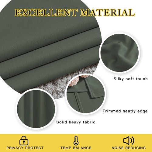 NICETOWN Bedroom Curtains 63 inch Length 2 Panels - Grommet Top Blackout Room Darkening Sound Reduction Privacy Thermal Drapes for Flat/Laundry, Dark Mallard, W52 x L63