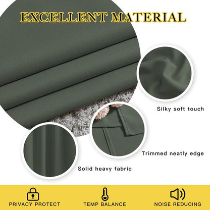 NICETOWN Bedroom Curtains 63 inch Length 2 Panels - Grommet Top Blackout Room Darkening Sound Reduction Privacy Thermal Drapes for Flat/Laundry, Dark Mallard, W52 x L63