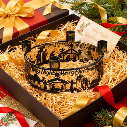 Blulu Advent Wreath Candle Holder - Rustic Nativity Scene Metal Jesus Set | Christmas Centerpiece Decor