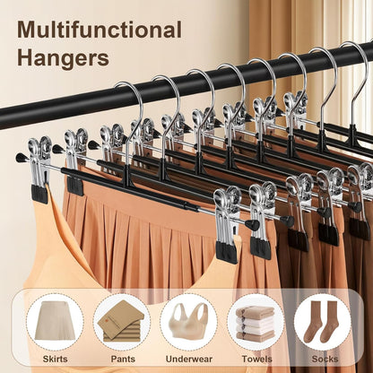 POZEAN Pants Hangers - 30 Pack Adjustable Heavy Duty Clips for Skirts & Trousers | 12-Inch Black