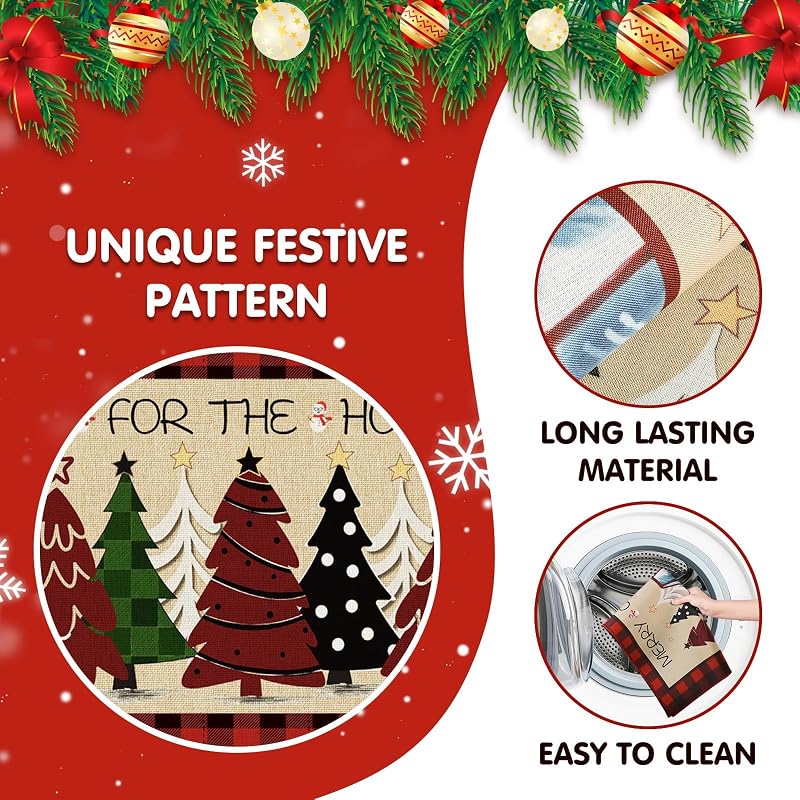 Christmas Kitchen Floor Mats 2-Pack Non-Slip 17x30 & 17x47 Red with Tree Print - Holiday Rug Set