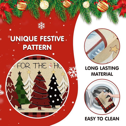 Christmas Kitchen Floor Mats 2-Pack Non-Slip 17x30 & 17x47 Red with Tree Print - Holiday Rug Set