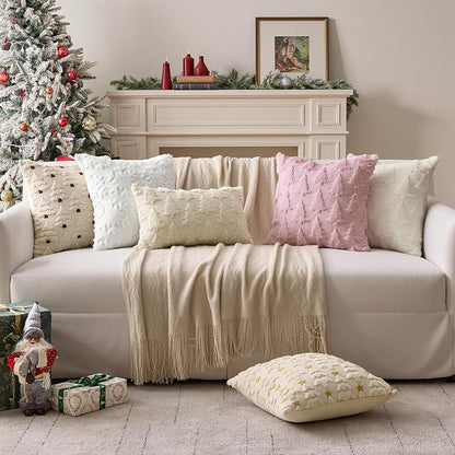 Christmas Tree Pillow Cover 18x18 Inch Red - Pack of 2 | Embroidered Tree Design