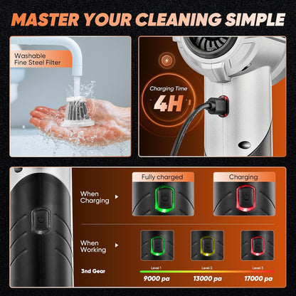 Saker Cordless Handheld Vacuum - 17000PA Powerful Mini Cleaner for Home, Office & Pet Hair | Foldable Design