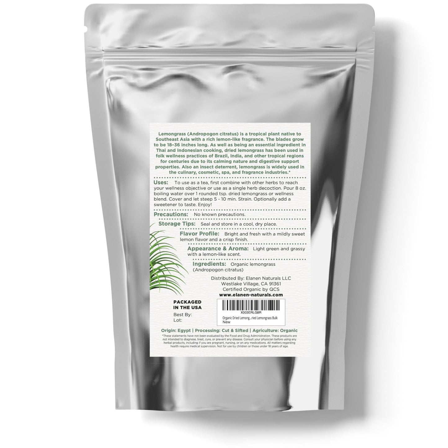 Organic Dried Lemongrass Tea 4 oz. (113g), USDA Certified Organic Lemon Grass Herbs Leaf, Lemin Grass, Te De Limon, Fever Grass, Lemingrass Loose Leaves, Dried Lemongrass Bulk