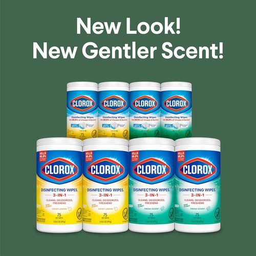 Clorox Disinfecting Cleaning Wipes - Bleach-Free Fresh Lemon Scent | 75 Count, Pack of 4 for Allergy Season