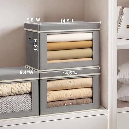 Homsorout Large Storage Box Set - 6 Pack Foldable Closet Organizers with Lids | Decorative Grey Bins