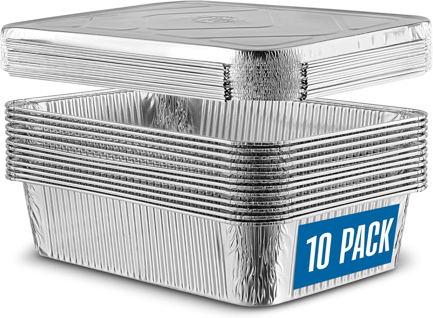 PlasticPro Aluminum Pans - 10 Pack Heavy-Duty 12.5'' x 9'' Disposable Foil Pans with Covers for Baking