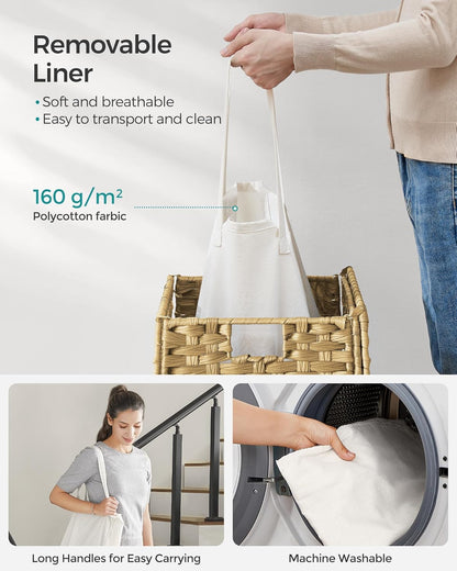 SONGMICS Laundry Hamper - 23.8 Gallon Synthetic Rattan Basket with Lid & Handles | Goose Yellow, Foldable