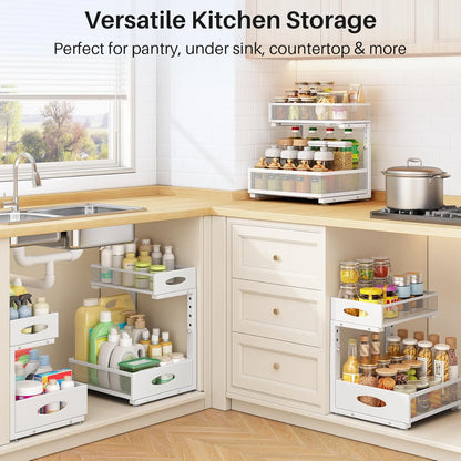 Under Sink Organizer | 2-Pack 2-Tier Pull-Out Shelf with Mesh Drawers for Kitchen & Bathroom