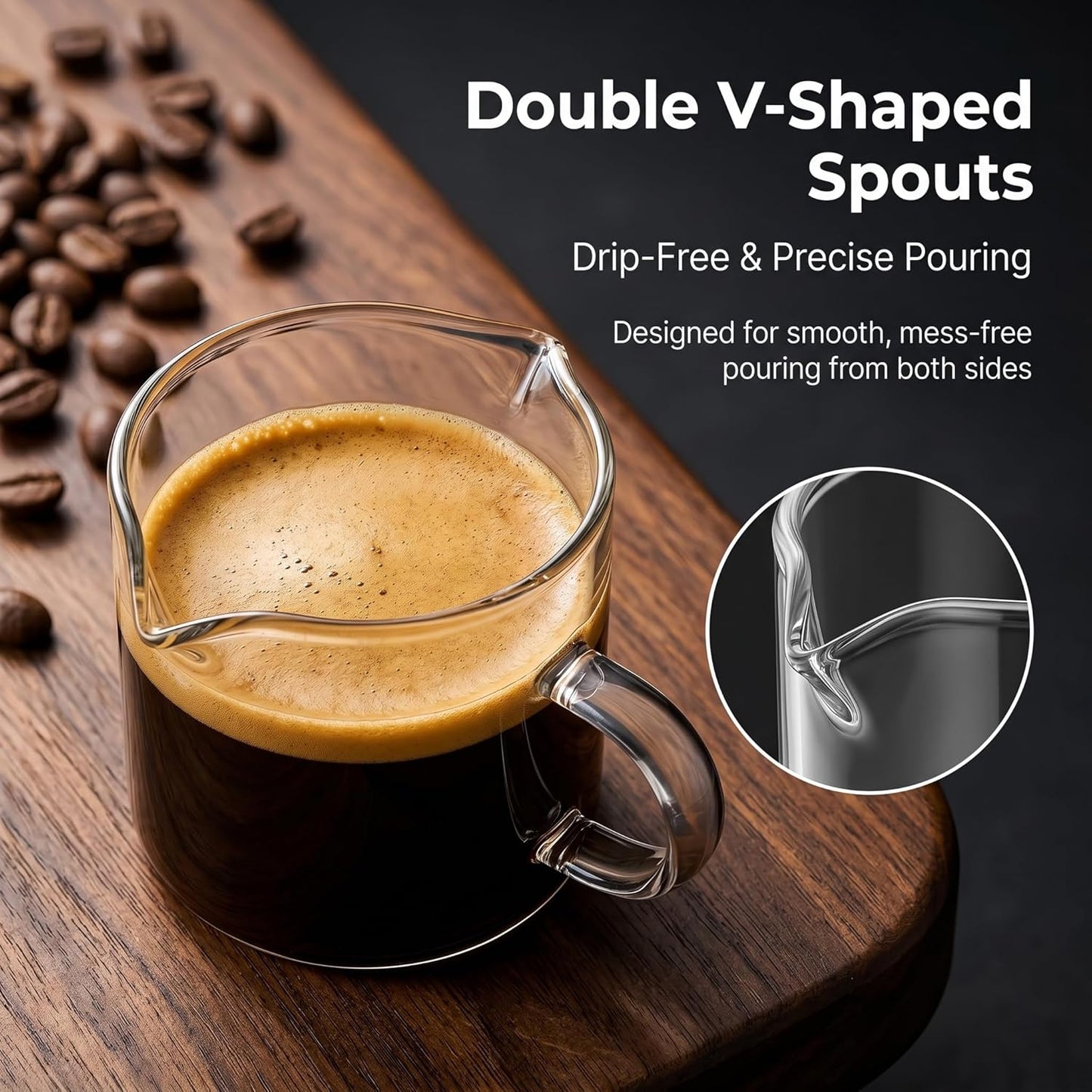 Skiennix Espresso Cups Set - 5 Oz Double Spout Shot Glasses with Handle | Clear Glass Coffee Accessories
