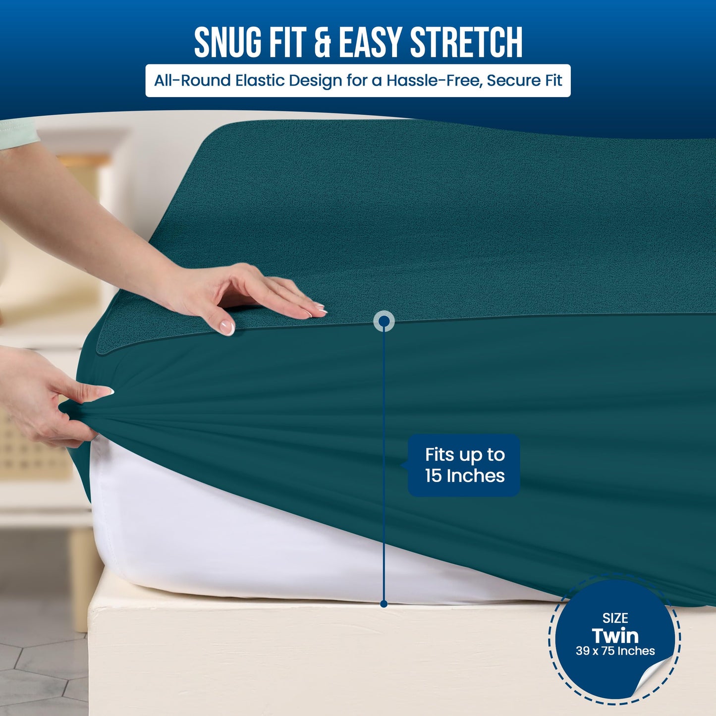 Utopia Bedding Waterproof Mattress Protector Twin Size (Pack of 14), Premium Terry Mattress Cover 200 GSM, Breathable, Fitted Style with Stretchable Pockets (Teal)