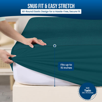 Utopia Bedding Waterproof Mattress Protector Twin Size (Pack of 14), Premium Terry Mattress Cover 200 GSM, Breathable, Fitted Style with Stretchable Pockets (Teal)