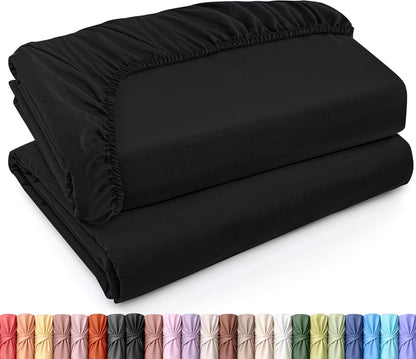 Utopia Bedding Twin Fitted Sheets - Soft Brushed Microfiber - Deep Pockets, Fade Resistant | Bulk Pack of 2 (Black)