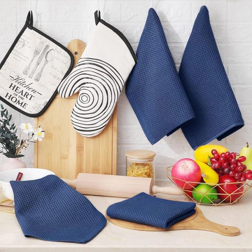 Homaxy 100% Cotton Dish Cloths - Ultra Soft, Absorbent & Quick Drying | 12-Pack, Navy Blue, 12 x 12 Inches