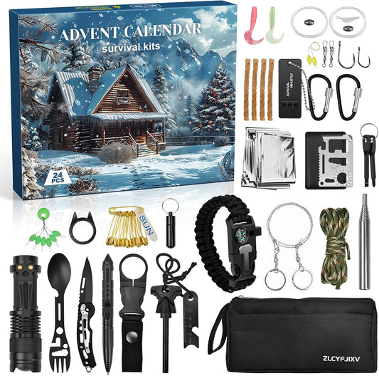 Survival Advent Calendar 2025 - 24-Day Countdown Gift Box for Adults & Outdoor Enthusiasts