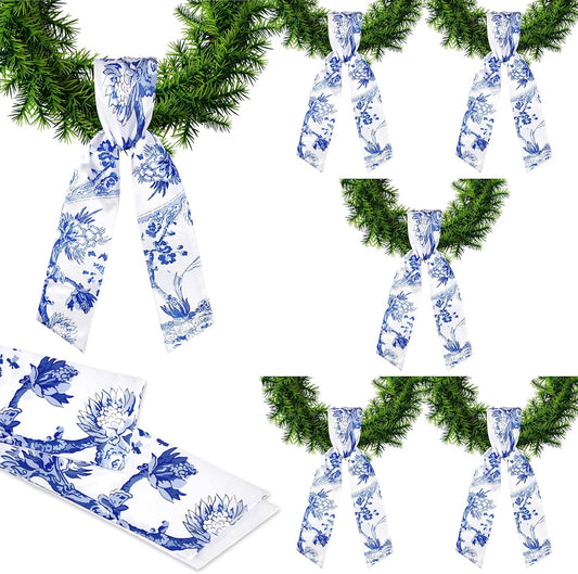 XunYee Wreath Sash Set - 6 Pcs Embroidery Monogram Decor for Indoor/Outdoor Use | Chinoiserie Design