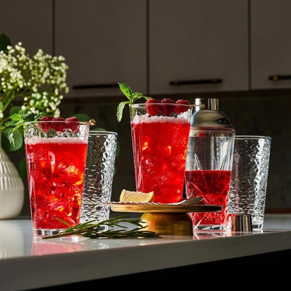 **Regine Switzerland Hammered Glass Cups - 16oz Dishwasher Safe Cocktail Glasses | Set of 10 Clear Stemmed Drinkware**