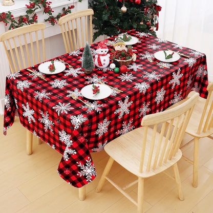 Smiry Waterproof Vinyl Tablecloth with Flannel Backing 60x102 Black & Red - Rectangular Snowflake Xmas