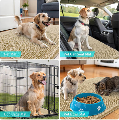 OLANLY Dog Door Mat - Absorbent Non-Slip Chenille for Muddy Paws | 59x24 Inches, Quick Dry, Beige