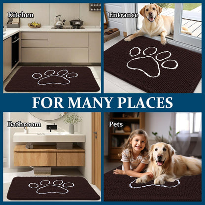 OLANLY Dog Door Mat - Absorbent Non-Slip Mud Mat for Paws | 70x24 Inch, Quick Dry Chenille, Brown