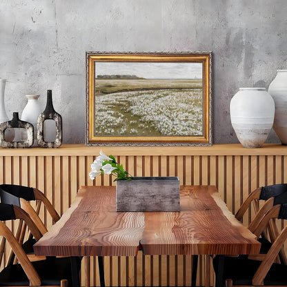 Skiennix Vintage Spring Meadow Canvas Print - Wildflower Wall Art for Living Room & Office | 24x36 Inch with Golden Frame